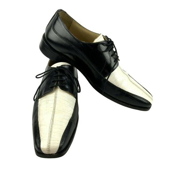 Fortune From Liberty Mens Black White Leather Oxford Shoes 10.5 Retro Rockabilly - Picture 4 of 12